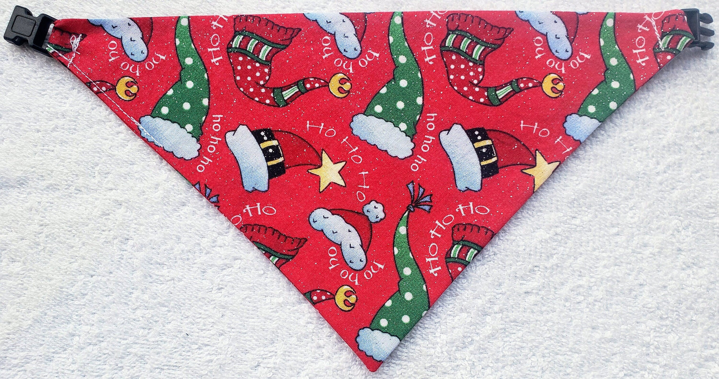 Clip on Dog Bandana With Buckle Pet Cat Bandanna Scarf Red Green Santa Claus Hats Christmas Winter Print Handmade to Order