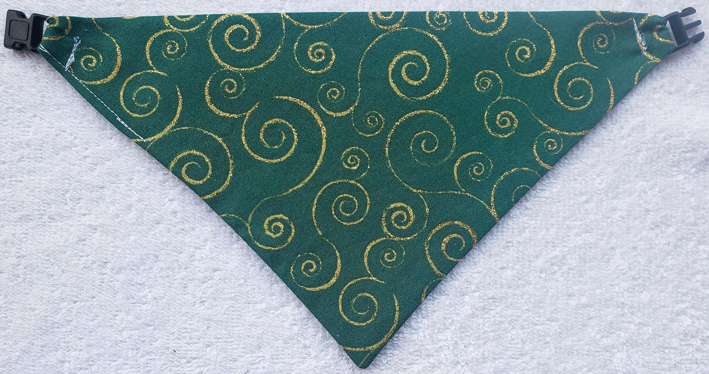 Gold Scrolls Christmas Winter Holida Print Clip on Dog Bandana With Buckle Pet Cat Bandanna Handmade to Order