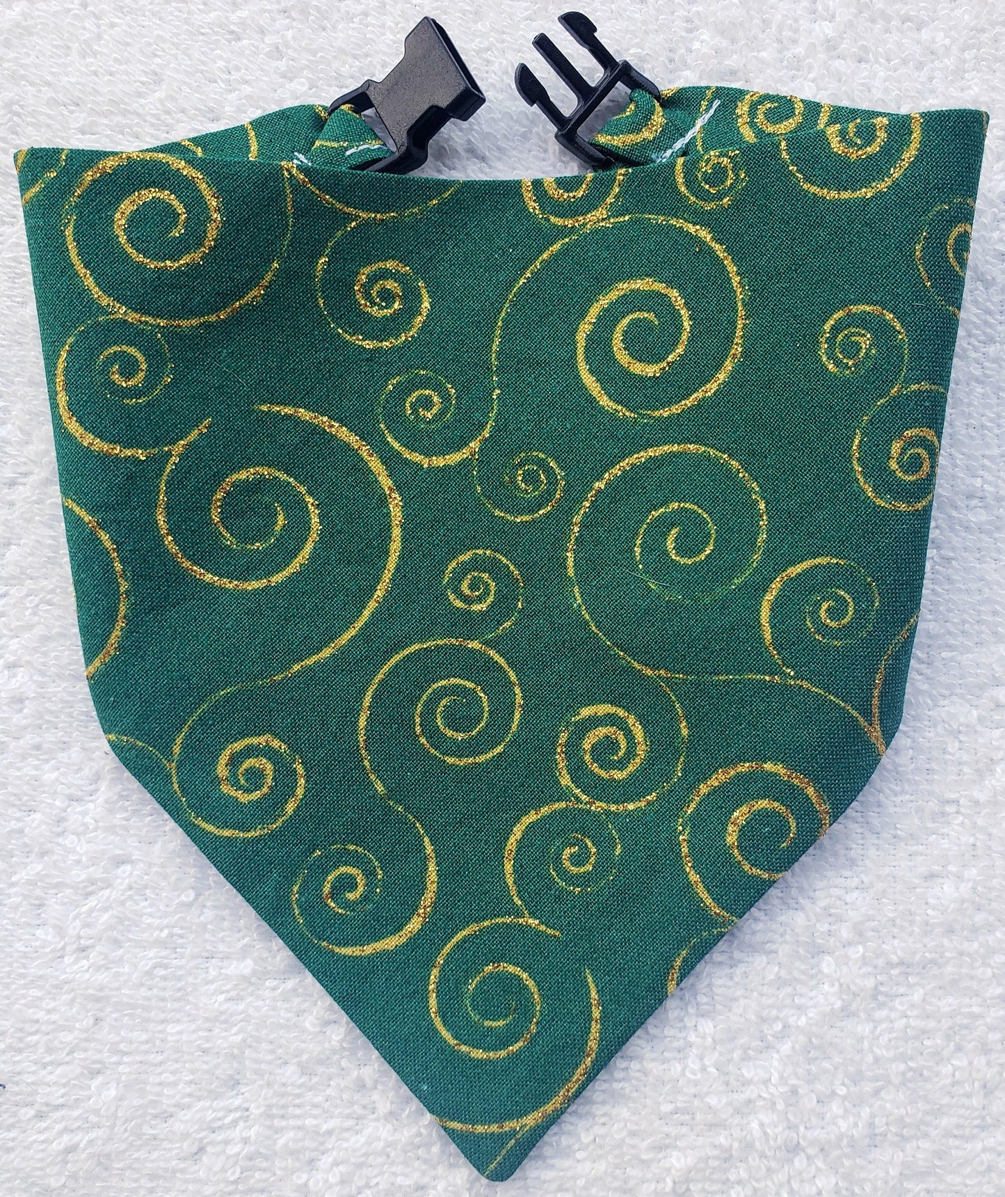 Gold Scrolls Christmas Winter Holida Print Clip on Dog Bandana With Buckle Pet Cat Bandanna Handmade to Order