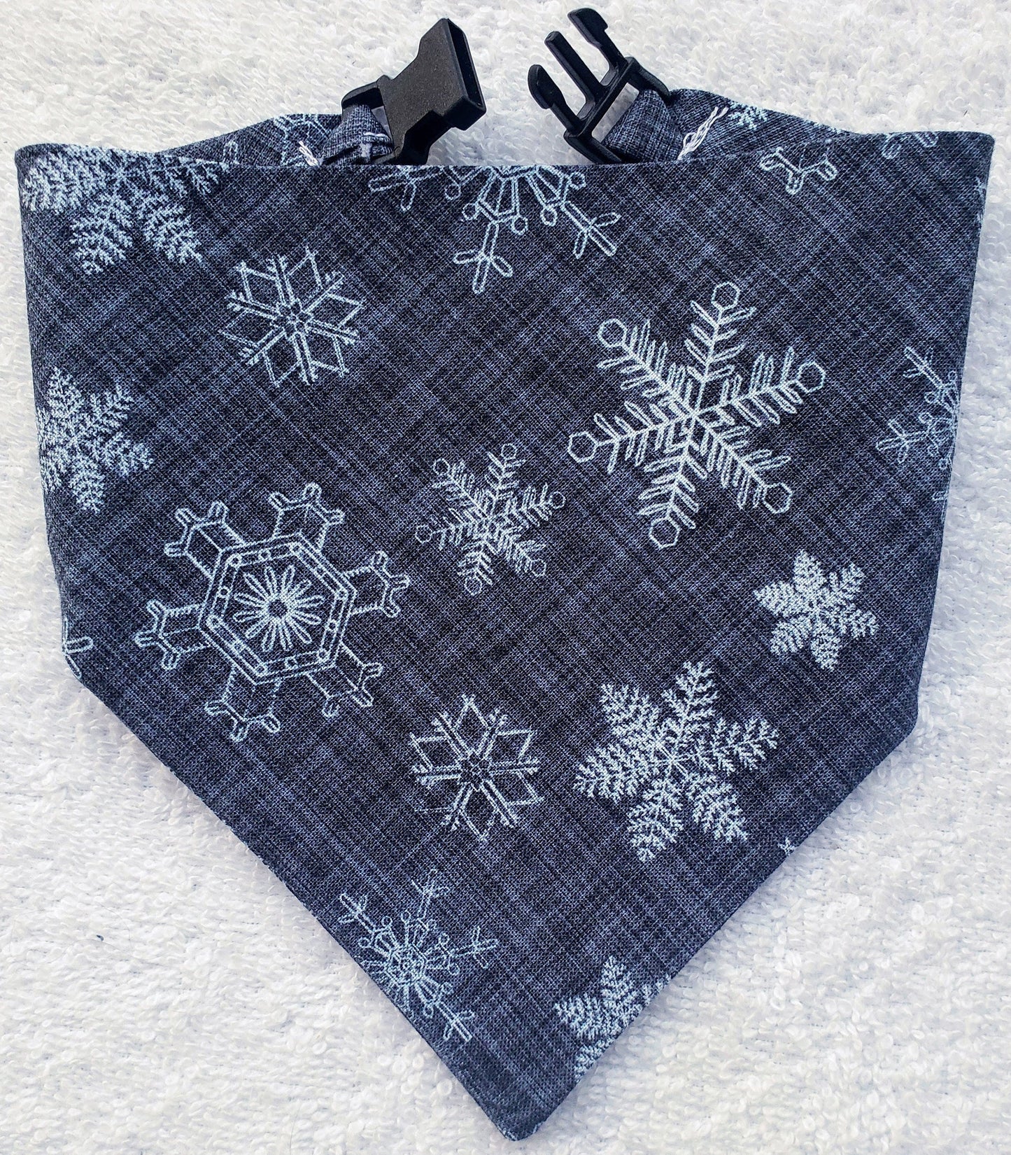 Gray Snowflake Winter Christmas Holiday Clip on Dog Bandana With Buckle Pet Cat Bandanna Handmade to Order