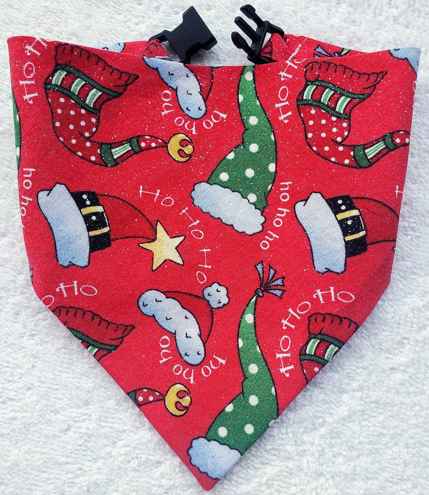 Clip on Dog Bandana With Buckle Pet Cat Bandanna Scarf Red Green Santa Claus Hats Christmas Winter Print Handmade to Order