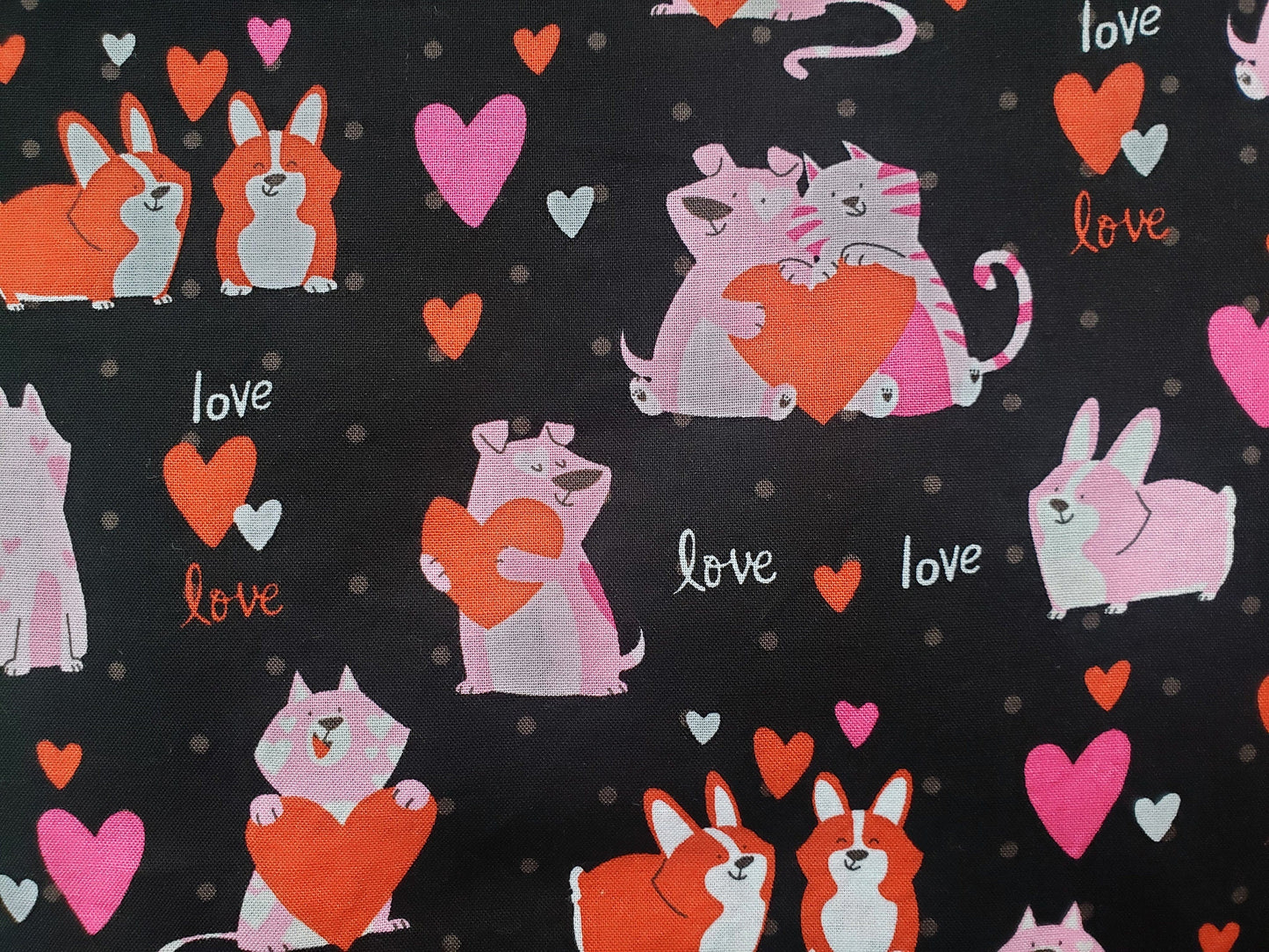 Clip on Dog Bandana With Buckle Pet Cat Bandanna Scarf Valentine's Day Cat & Dog Love Red Hearts on Black Handmade to Order
