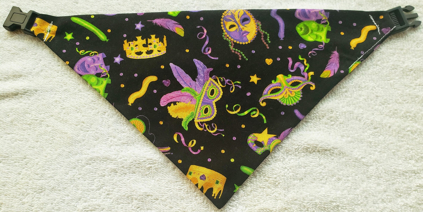Masks Mardi Gras NOLA New Orleans Clip on Dog Bandana With Buckle Pet Cat Bandanna Handmade to Order