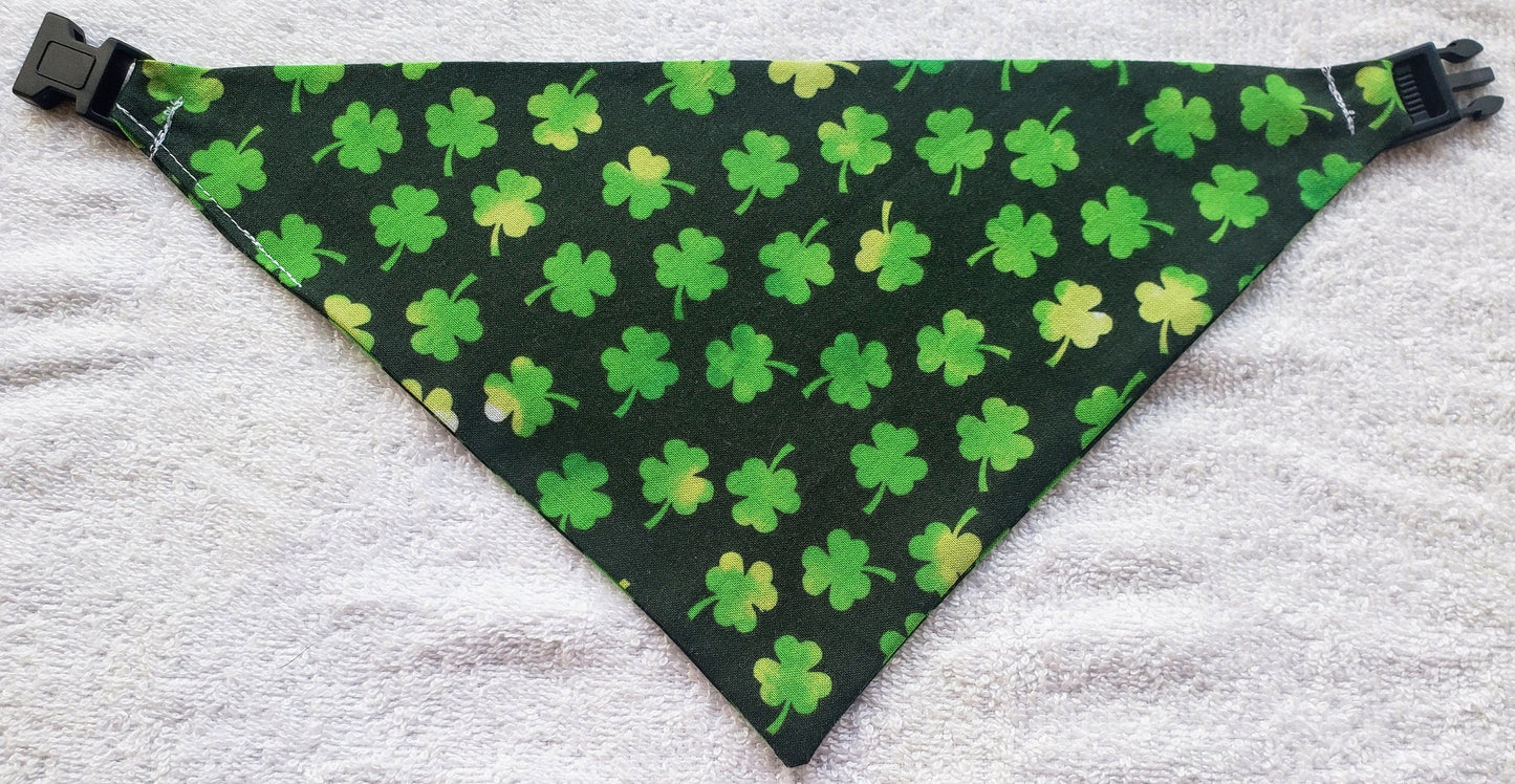 Lucky Shamrocks St Patrick's Day Clip on Dog Bandana With Buckle Pet Cat Bandanna Handmade to Order
