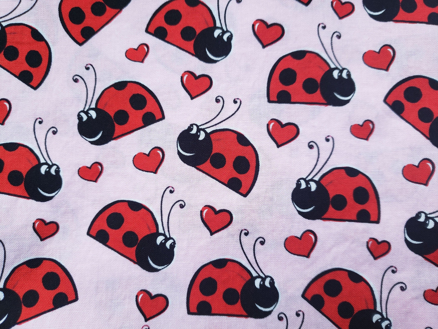 Clip on Dog Bandana With Buckle Pet Cat Bandanna Scarf Valentine's Day Love Hearts & Red Ladybugs on Pink Handmade to Order
