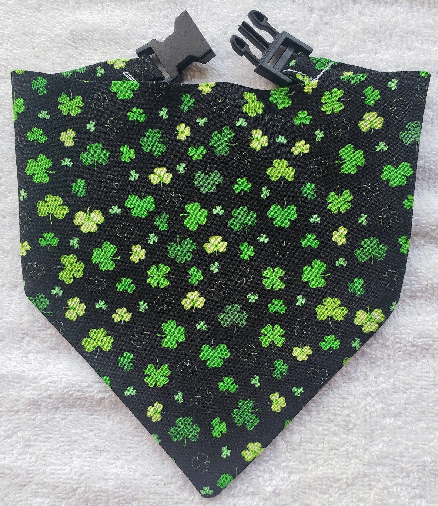 Lucky Shamrocks St. Patrick's Day Clip on Dog Bandana With Buckle Pet Cat Bandanna Handmade to Order