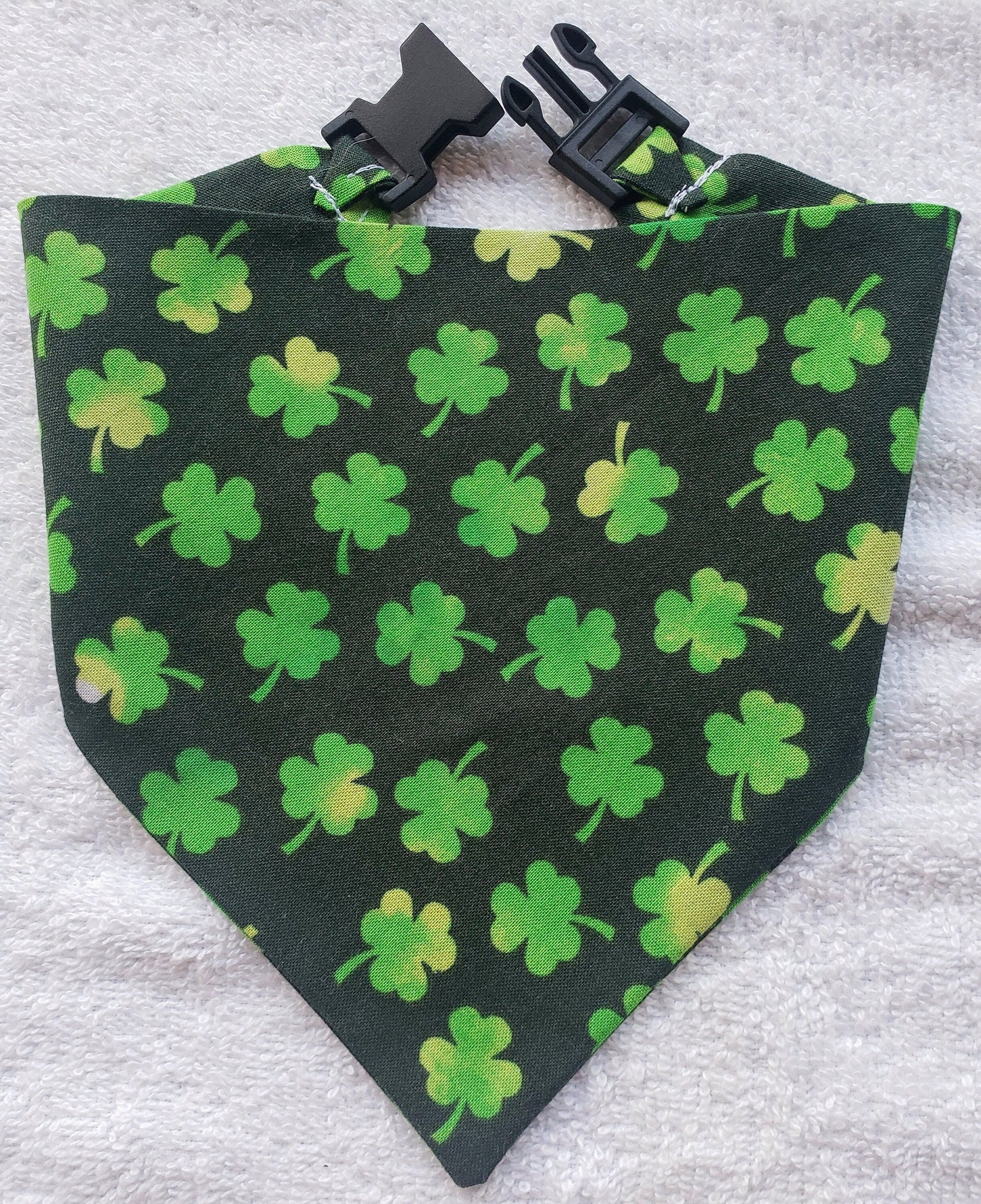 Lucky Shamrocks St Patrick's Day Clip on Dog Bandana With Buckle Pet Cat Bandanna Handmade to Order