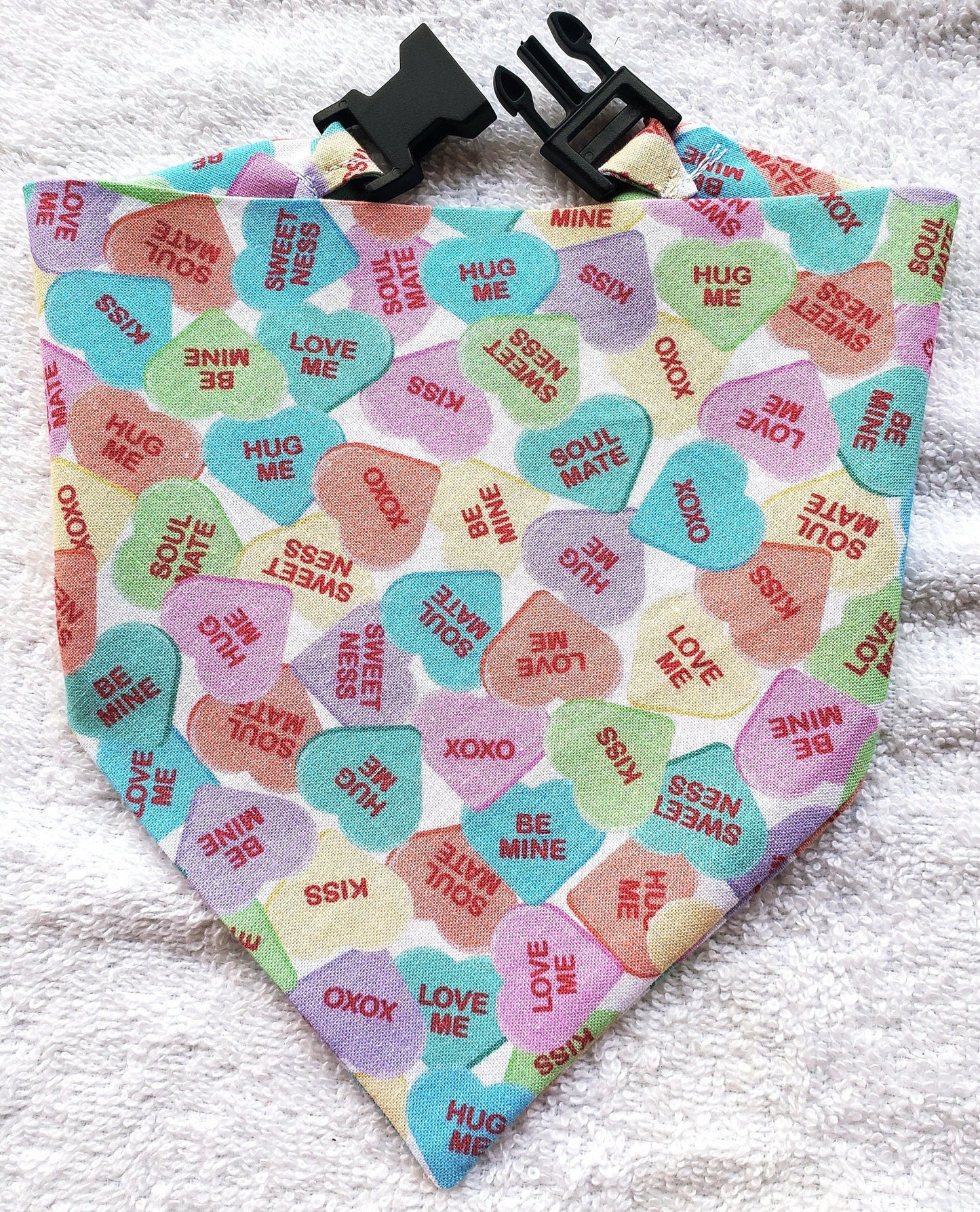 Sweethearts Pastel Candies Valentine's Day Clip on Dog Bandana With Buckle Pet Cat Bandanna Handmade to Order