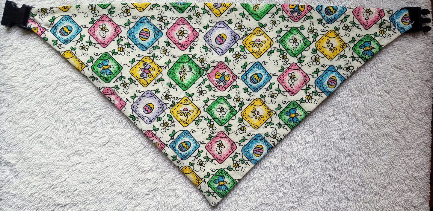 Clip on Dog Bandana With Buckle Pet Cat Bandanna Scarf Easter Eggs Floral Flowers Bees Spring Handmade