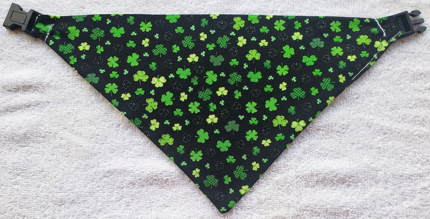 Lucky Shamrocks St. Patrick's Day Clip on Dog Bandana With Buckle Pet Cat Bandanna Handmade to Order
