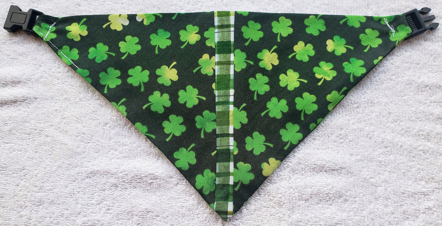 Clip on Dog Bandana With Buckle Pet Cat Bandanna Scarf St Patrick's Day Lucky Green Shamrocks Plaid Exclusive Handmade to Order