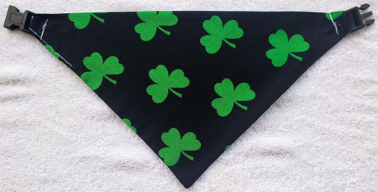 Lucky Shamrocks St Patrick's Day Clip on Dog Bandana With Buckle Pet Cat Bandanna Handmade to Order