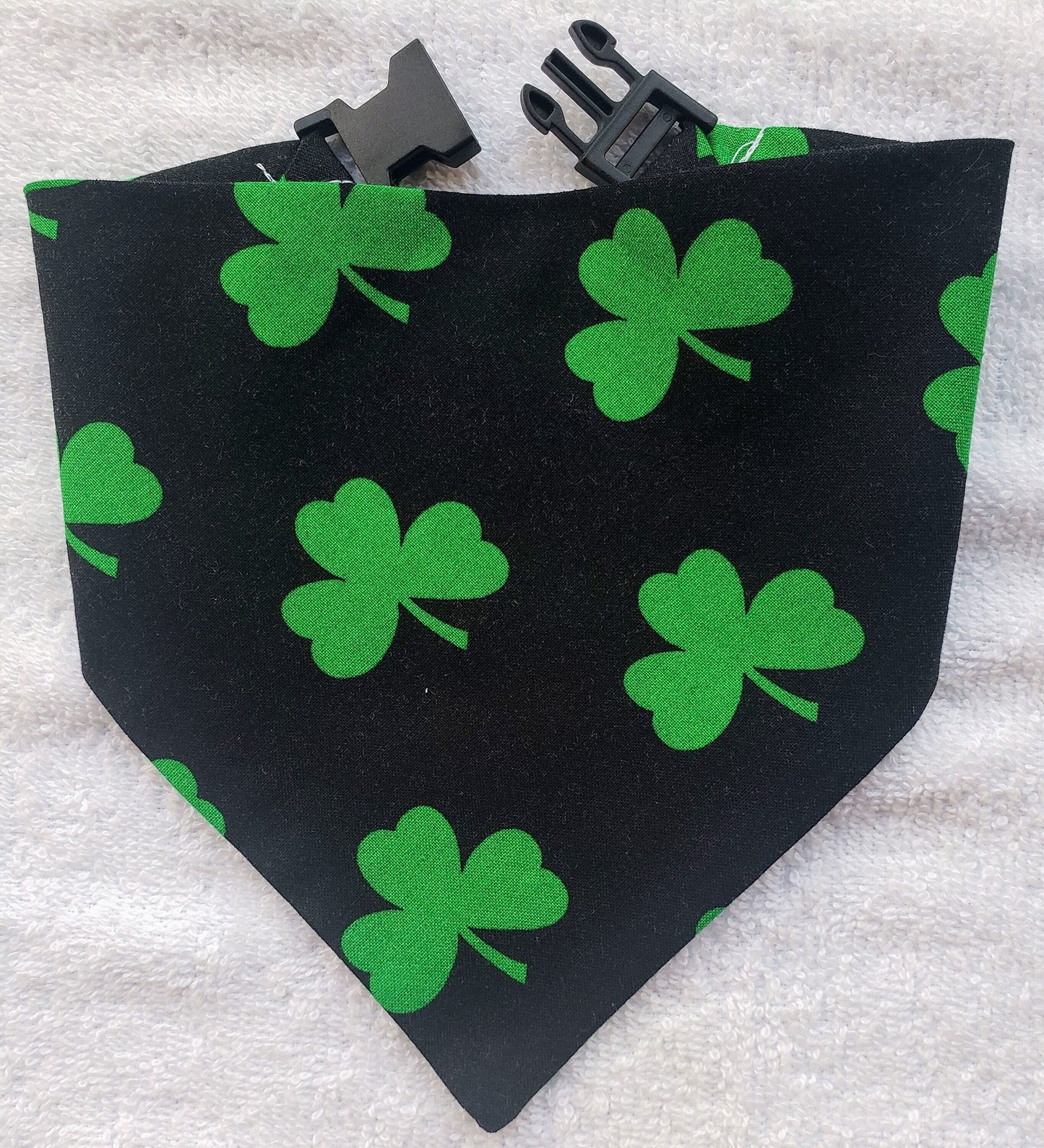 Lucky Shamrocks St Patrick's Day Clip on Dog Bandana With Buckle Pet Cat Bandanna Handmade to Order
