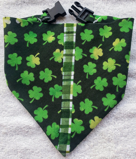 Shamrocks & Plaid St Patrick's Day Exclusive Clip on Dog Bandana With Buckle Pet Cat Bandanna Scarf Handmade to Order