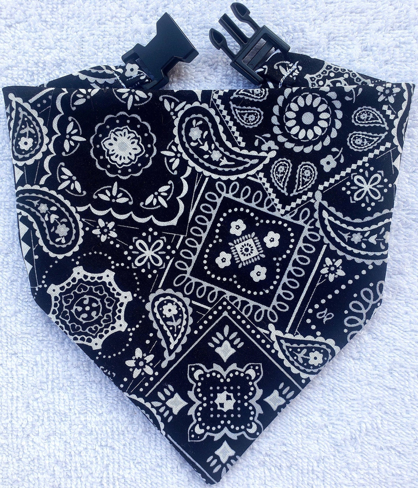 Clip on Dog Bandana With Buckle Pet Cat Bandanna Scarf Classic Black Western Cowboy Cowgirl Bandana Handmade to Order