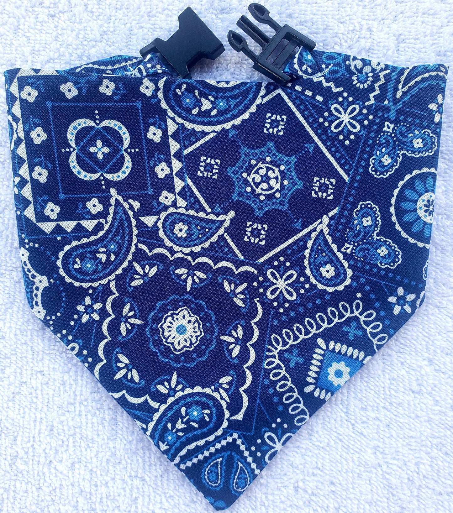 Clip on Dog Bandana With Buckle Pet Cat Bandanna Scarf Classic Blue Western Cowboy Cowgirl Bandana Handmade to Order