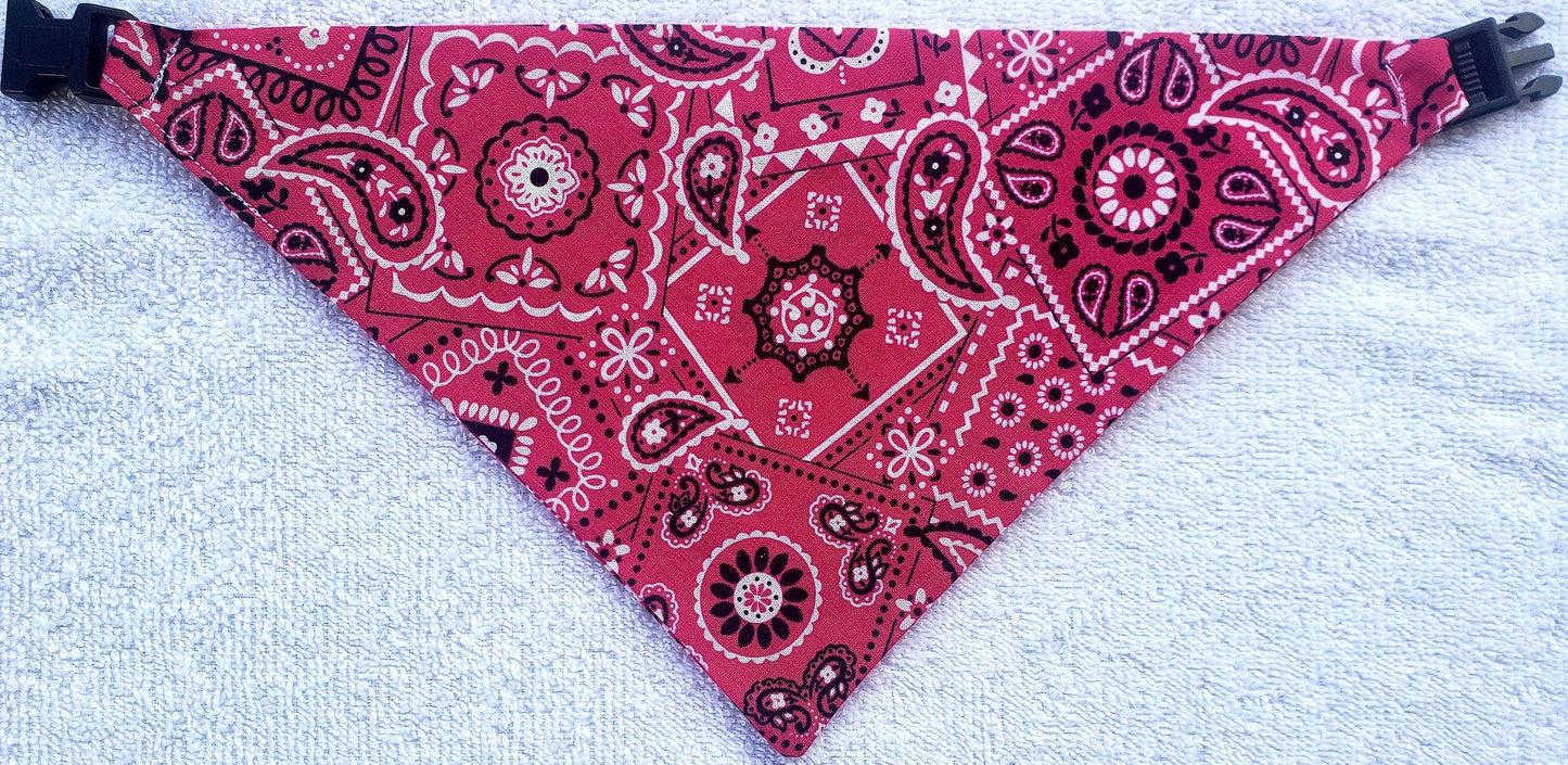 Clip on Dog Bandana With Buckle Pet Cat Bandanna Scarf Classic Pink Magenta Western Cowboy Cowgirl Bandana Handmade to Order