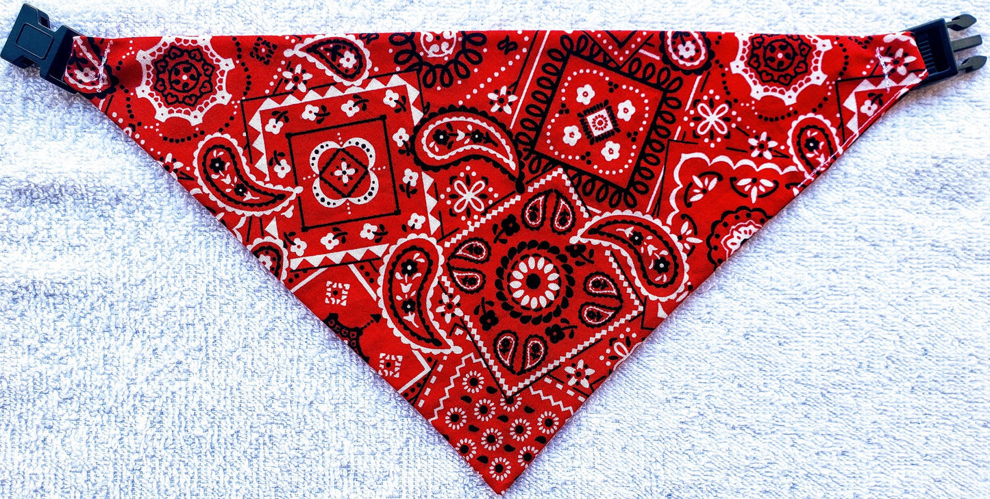 Clip on Dog Bandana With Buckle Pet Cat Bandanna Scarf Classic Red Western Cowboy Cowgirl Bandana Handmade to Order
