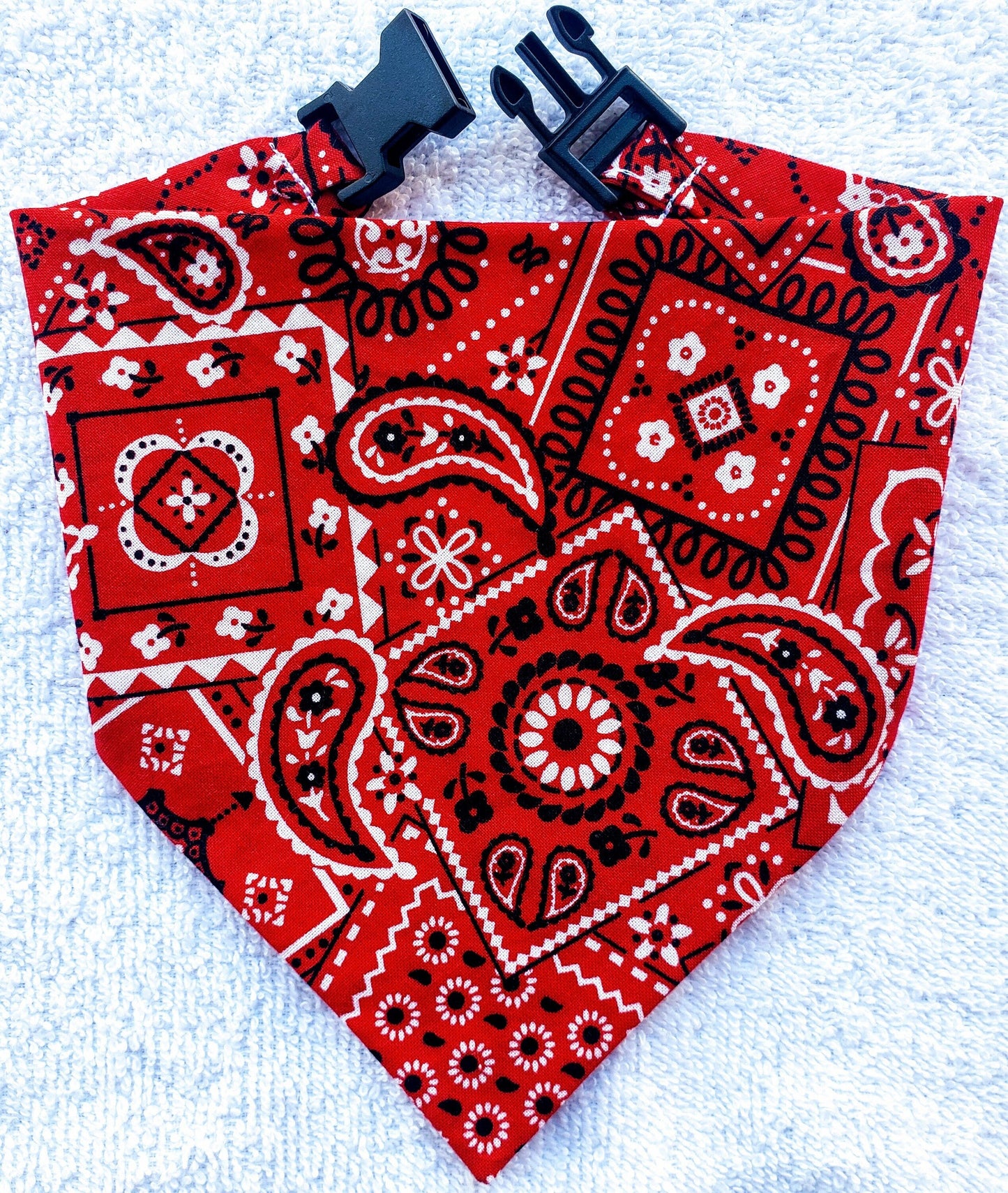 Clip on Dog Bandana With Buckle Pet Cat Bandanna Scarf Classic Red Western Cowboy Cowgirl Bandana Handmade to Order