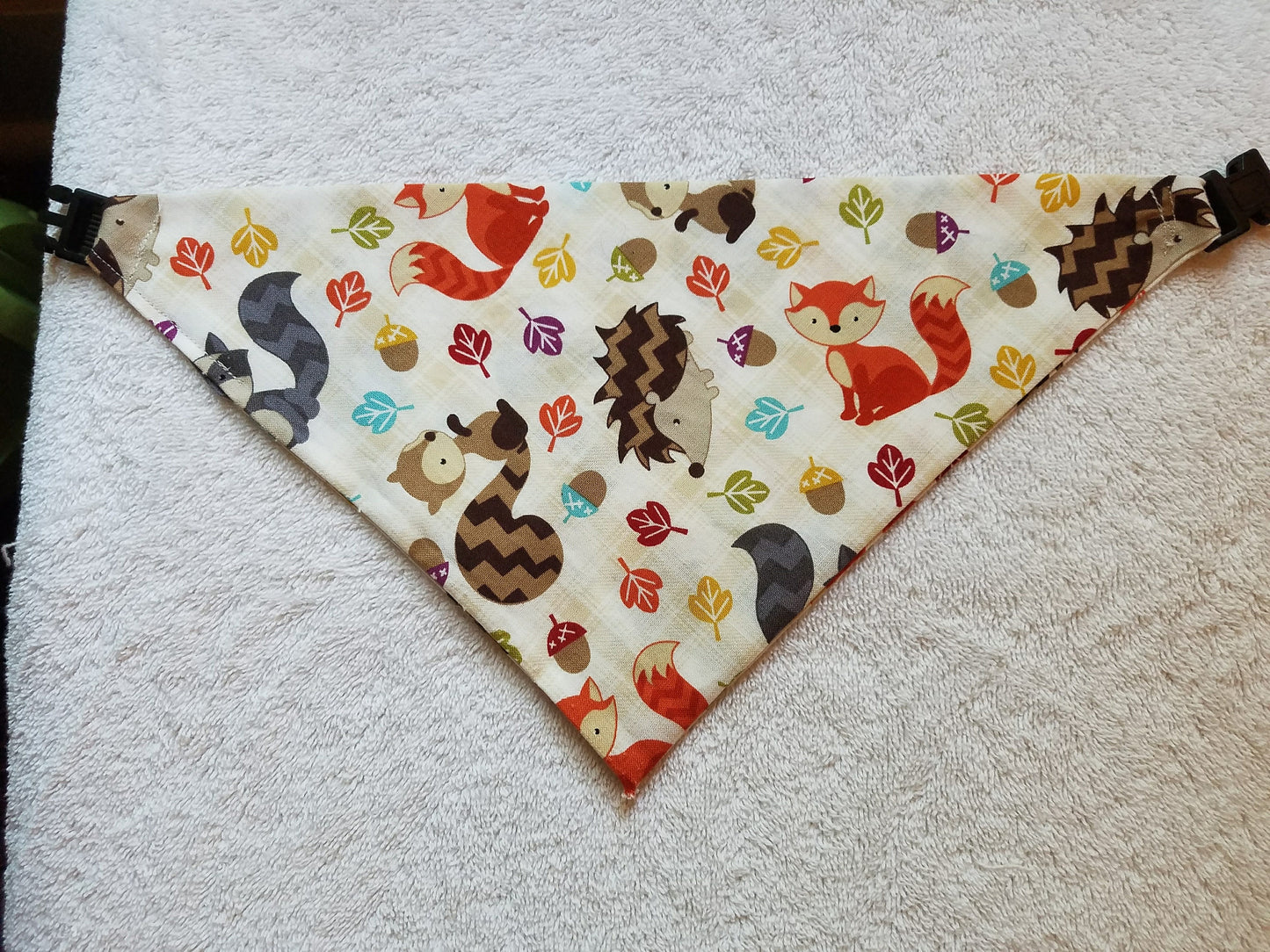 Forest Friends Woodland Creatures Fall Autumn Thanksgiving Harvest Clip on Dog Bandana With Buckle Pet Cat Bandanna Handmade to Order