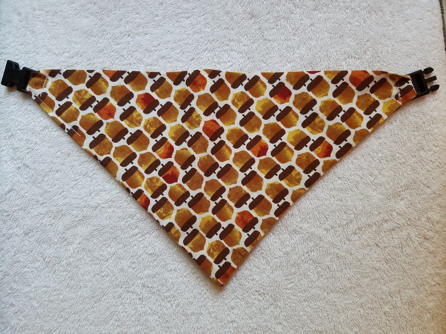 Acorns Fall Autumn Harvest Thanksgiving Clip on Dog Bandana With Buckle Pet Cat Bandanna Handmade to Order