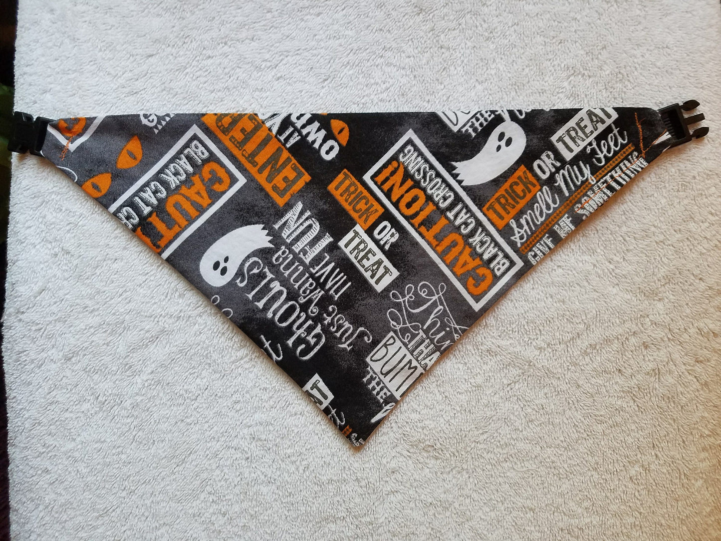 Halloween Ghosts Spooky Clip on Dog Bandana With Buckle Pet Cat Bandanna Handmade to Order