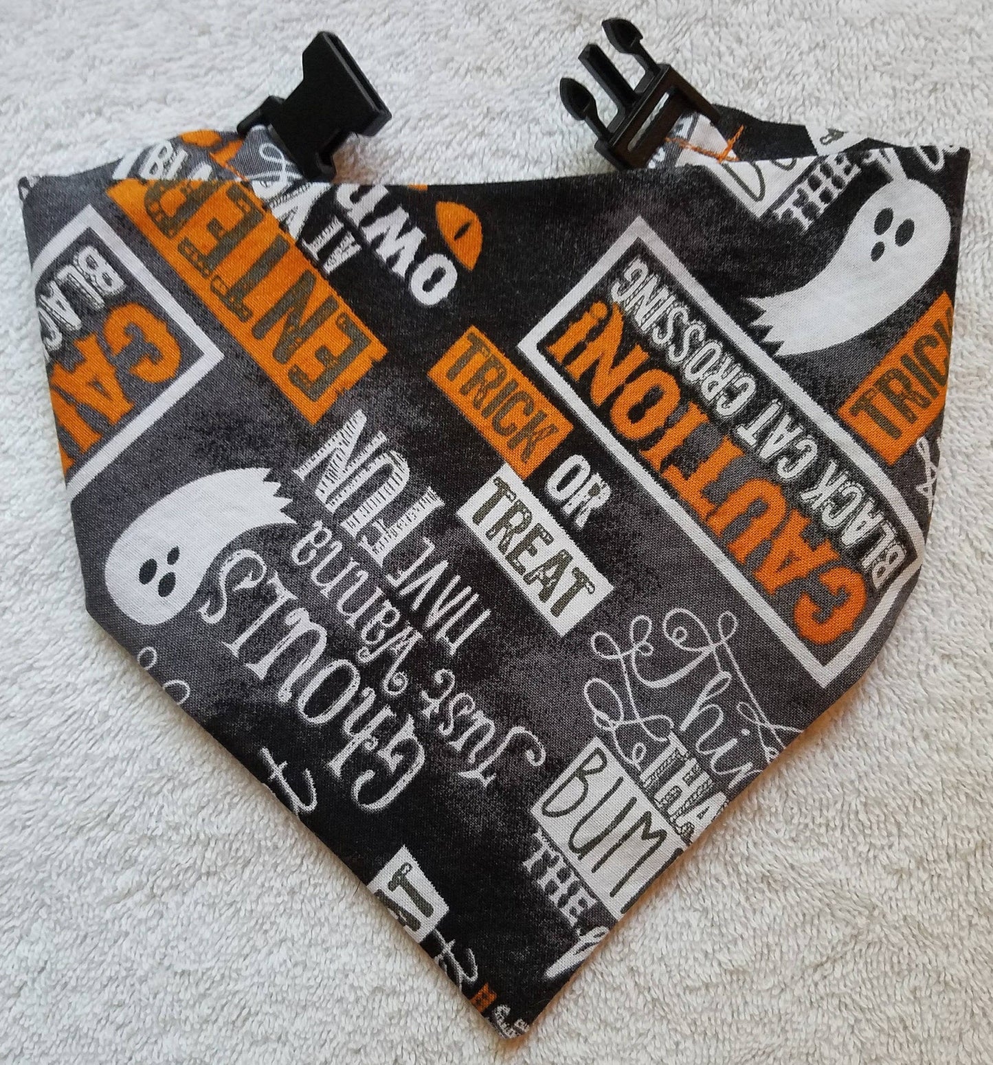 Halloween Ghosts Spooky Clip on Dog Bandana With Buckle Pet Cat Bandanna Handmade to Order