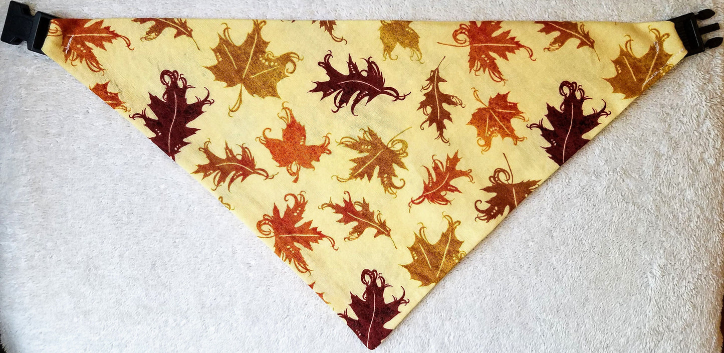 Falling Leaves Autumn Thanksgiving Fall Clip on Dog Bandana With Buckle Pet Cat Bandanna Handmade to Order