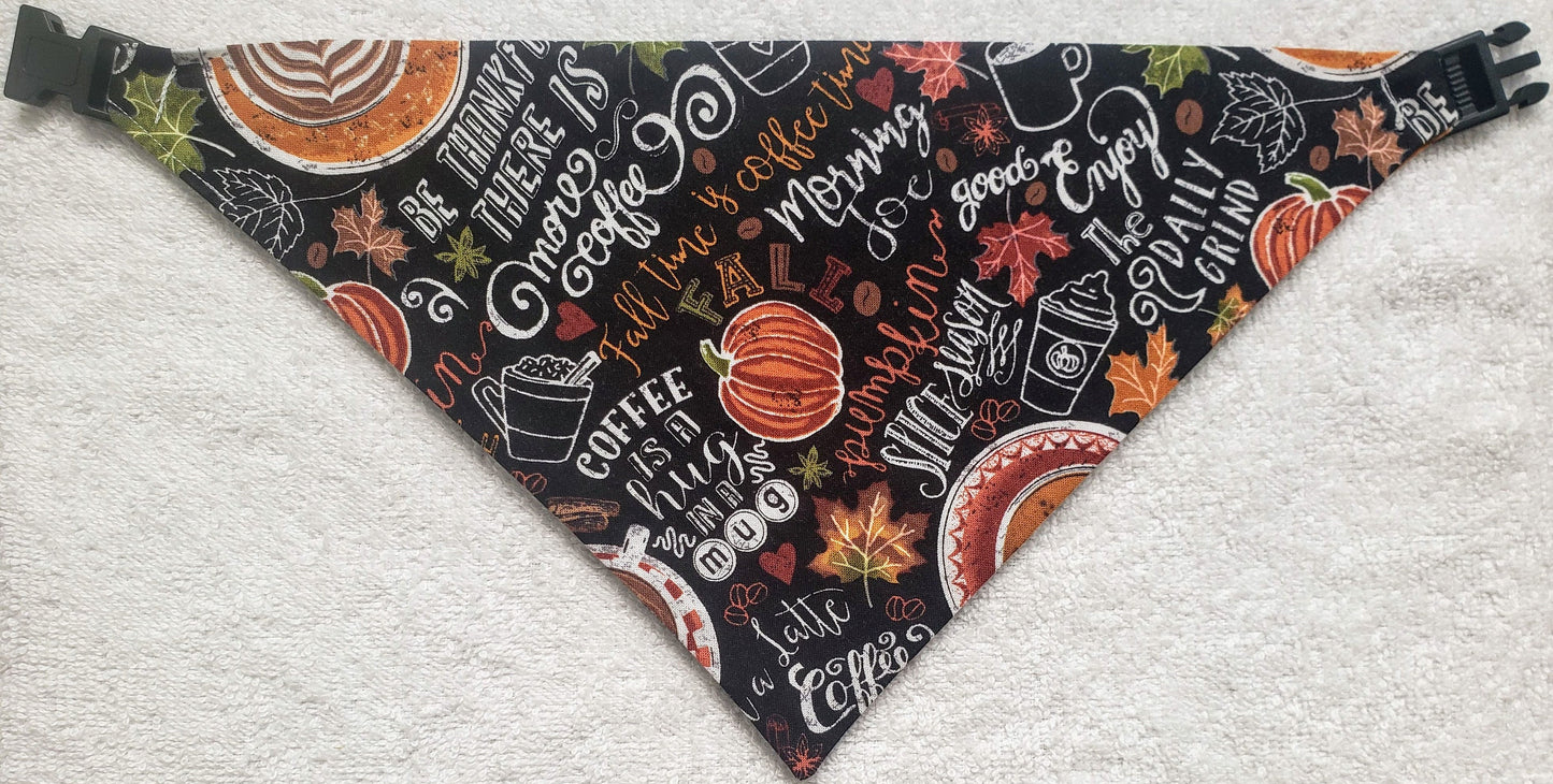 Clip on Dog Bandana With Buckle Pet Cat Bandanna Scarf Fall Black Coffee Sweater Weather Autumn Thanksgiving Handmade