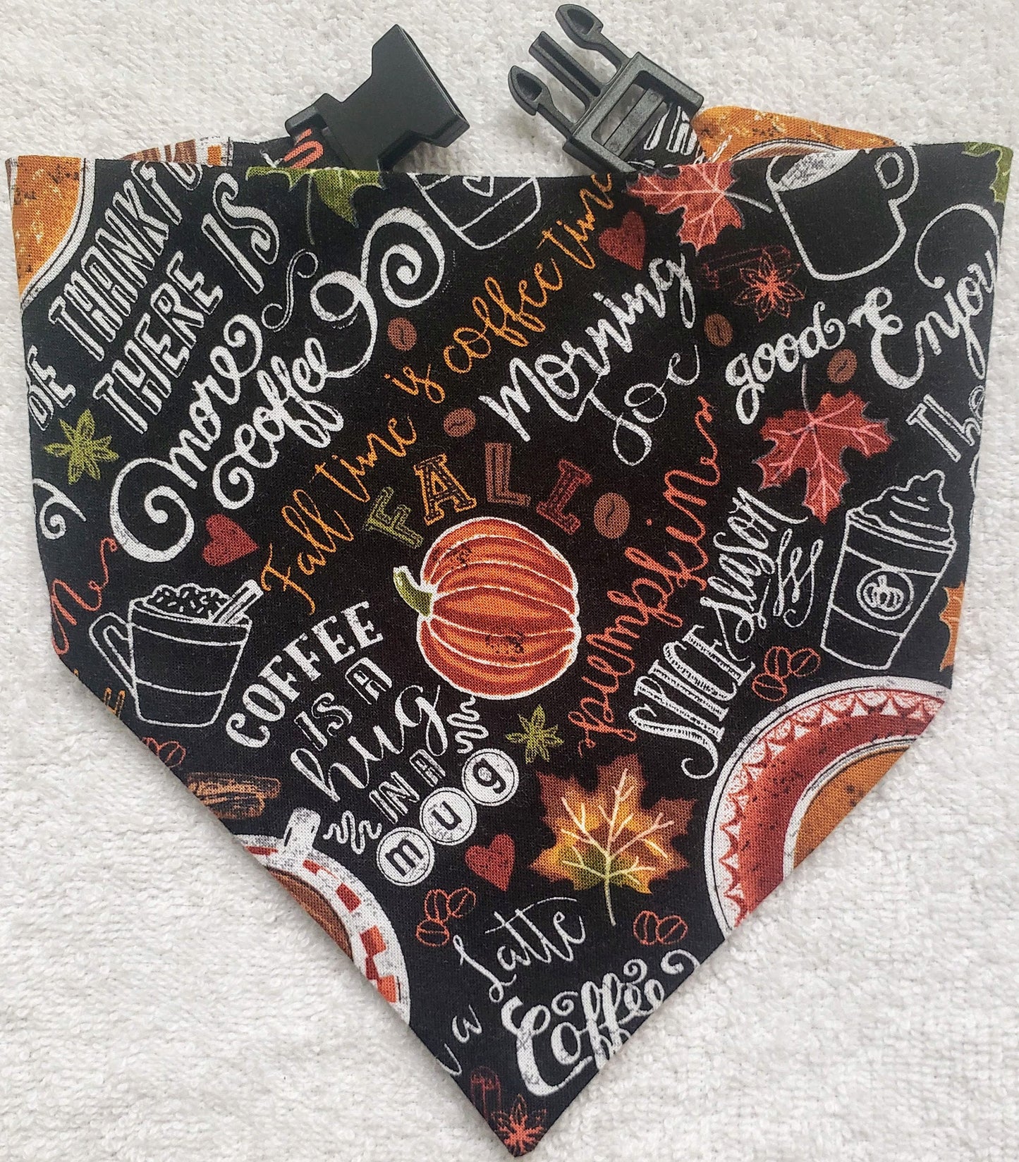 Clip on Dog Bandana With Buckle Pet Cat Bandanna Scarf Fall Black Coffee Sweater Weather Autumn Thanksgiving Handmade