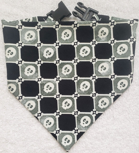 Skulls Halloween Check Fall Glow in the Dark Clip on Dog Bandana With Buckle Pet Cat Bandanna Handmade to Order