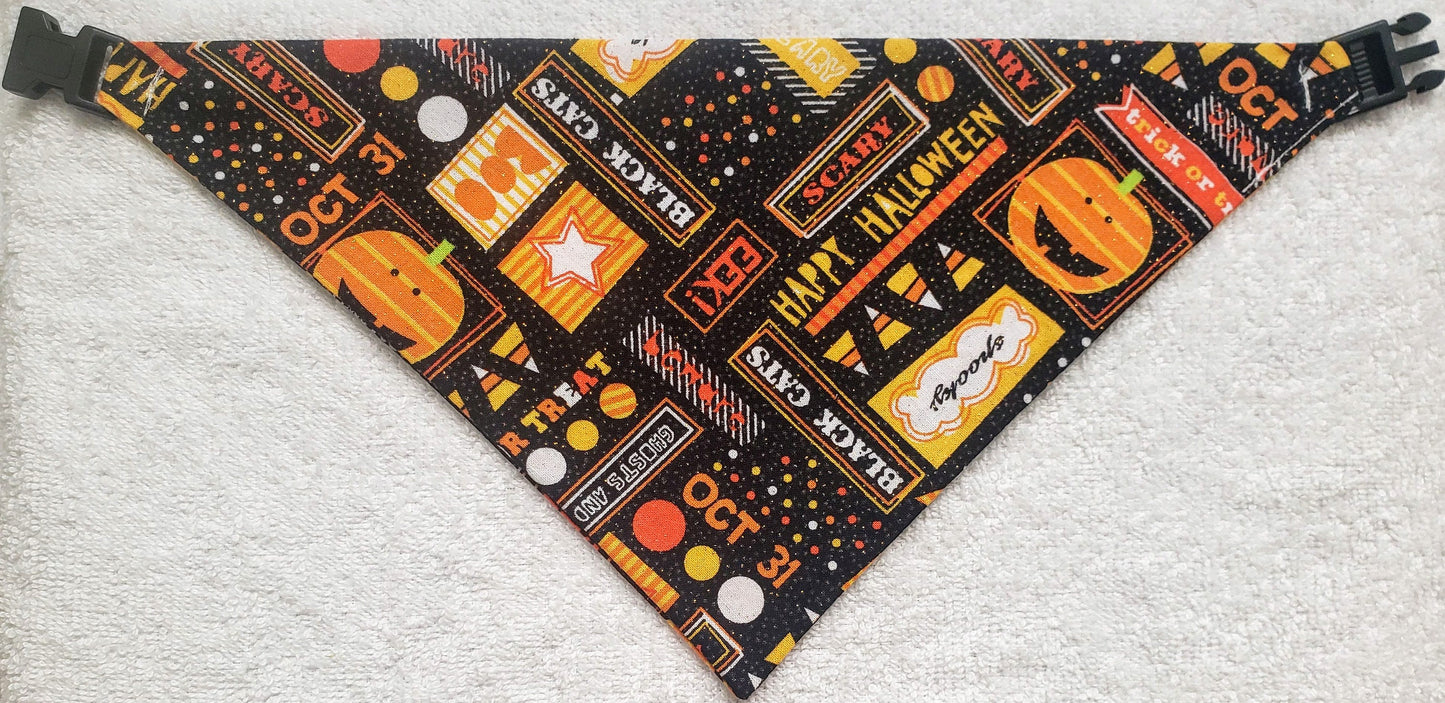 Halloween Themed Clip on Dog Bandana With Buckle Pet Cat Bandanna Handmade to Order