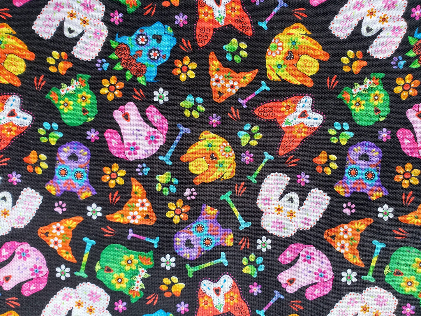 Sugar Skull Dogs Dia de los Muertos Fall Autumn Halloween Clip on Dog Bandana With Buckle Pet Cat Bandanna Handmade to Order