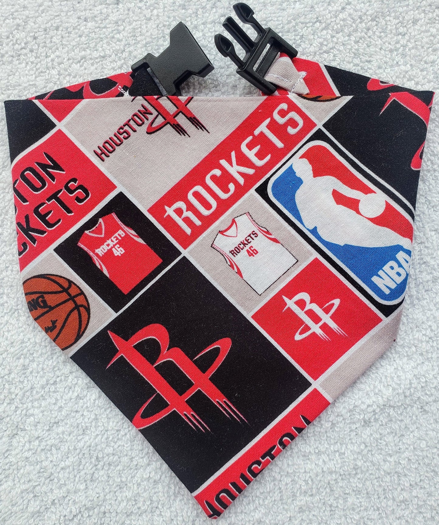 Clip on Dog Bandana With Buckle Pet Cat Bandanna Scarf HOUSTON ROCKETS basketball nba Print Handmade to Order