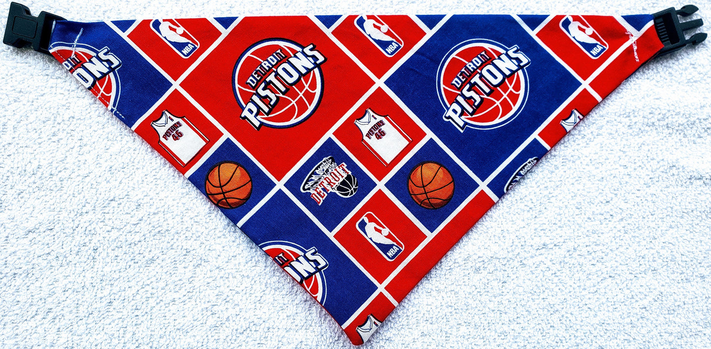 Clip on Dog Bandana With Buckle Pet Cat Bandanna Scarf DETROIT PISTONS basketball nba Print Handmade to Order
