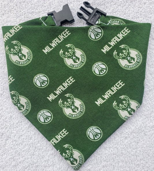 MILWAUKEE BUCKS basketball nba Print Clip on Dog Bandana With Buckle Pet Cat Bandanna Scarf Handmade to Order