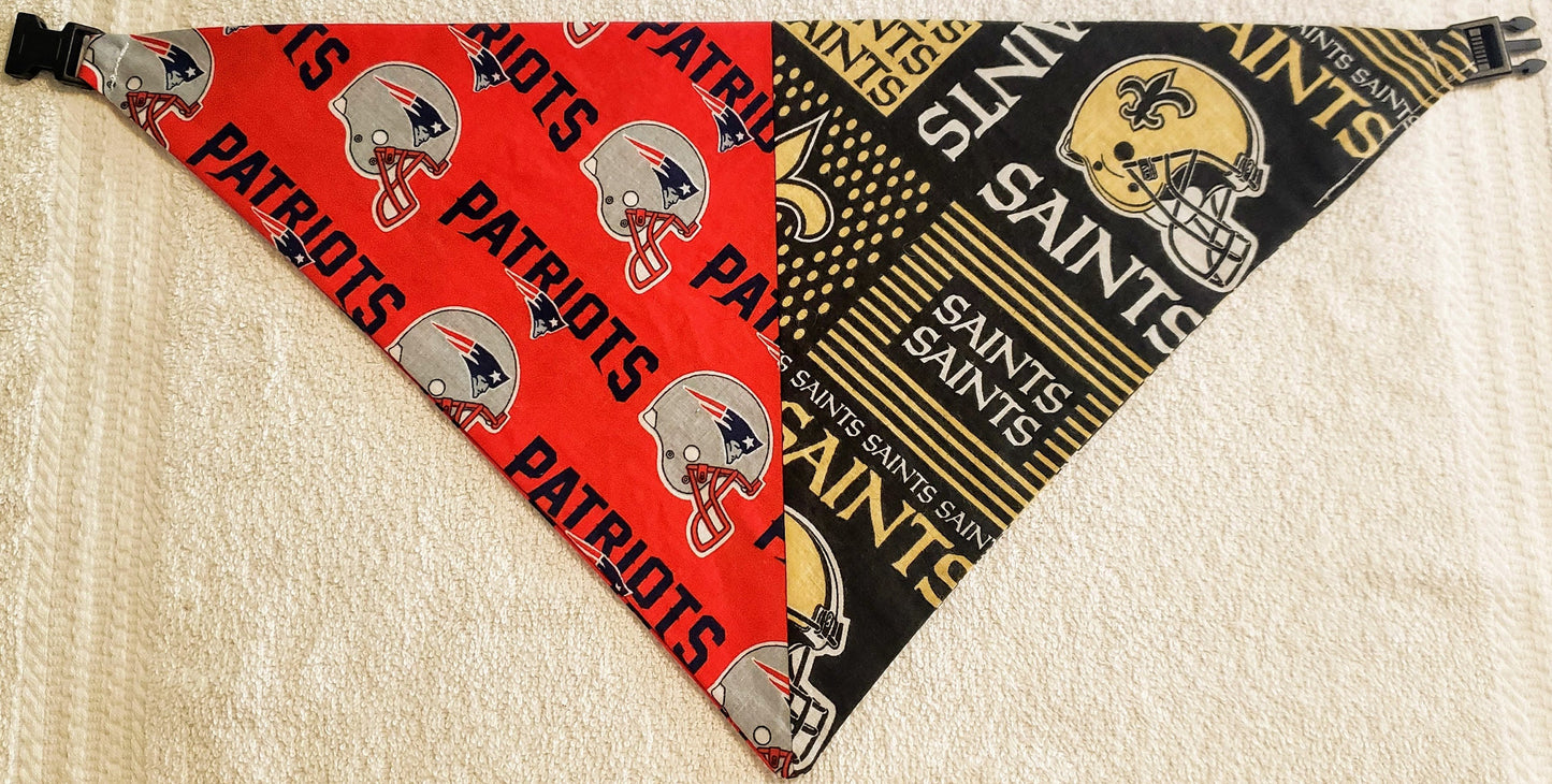 HOUSE DIVIDED Football Choose TWO Teams nfl Clip on Dog Bandana With Buckle Pet Cat Bandanna Scarf Handmade to Order