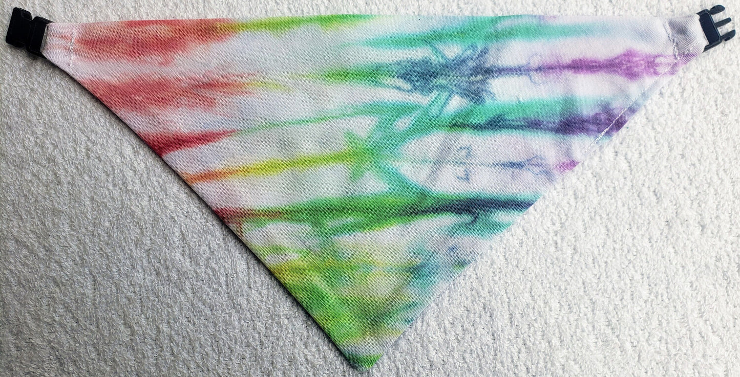 Clip on Dog Bandana With Buckle Pet Cat Bandanna Scarf Tie Dye Hand Dyed Rainbow Prism Colorful Summer Print Handmade READY TO SHIP