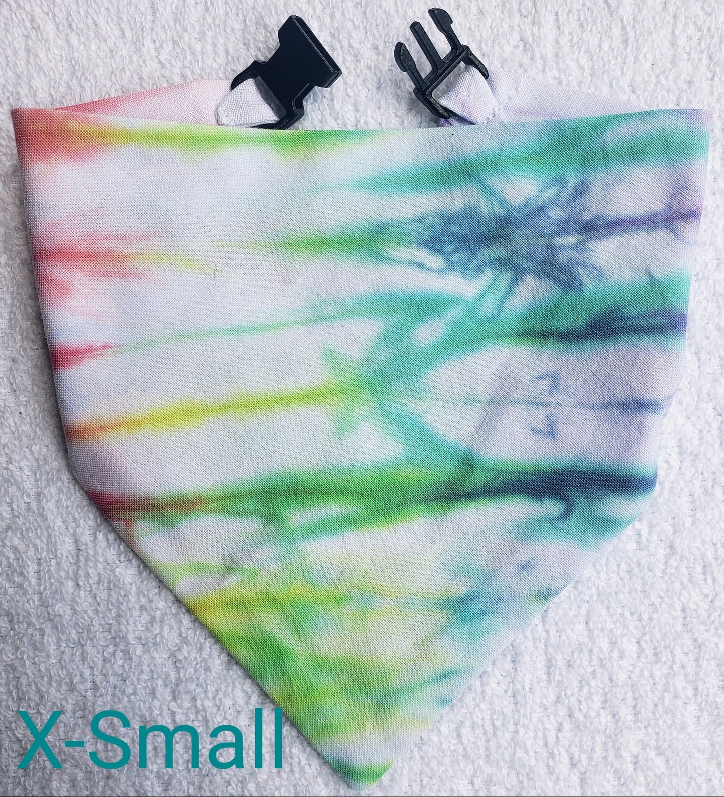 Clip on Dog Bandana With Buckle Pet Cat Bandanna Scarf Tie Dye Hand Dyed Rainbow Prism Colorful Summer Print Handmade READY TO SHIP