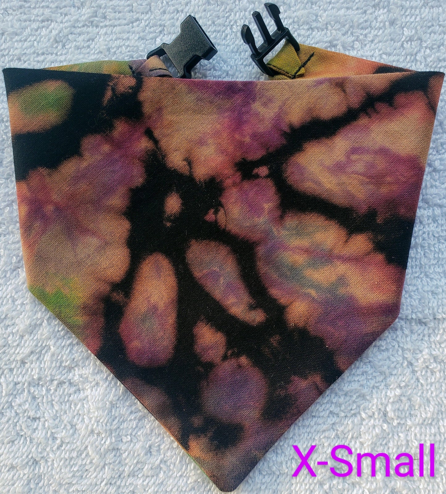 Clip on Dog Bandana With Buckle Pet Cat Bandanna Scarf Reverse Tie Dye Hand Dyed Rainbow Black Spiral Colorful Summer Print Handmade READY TO SHIP