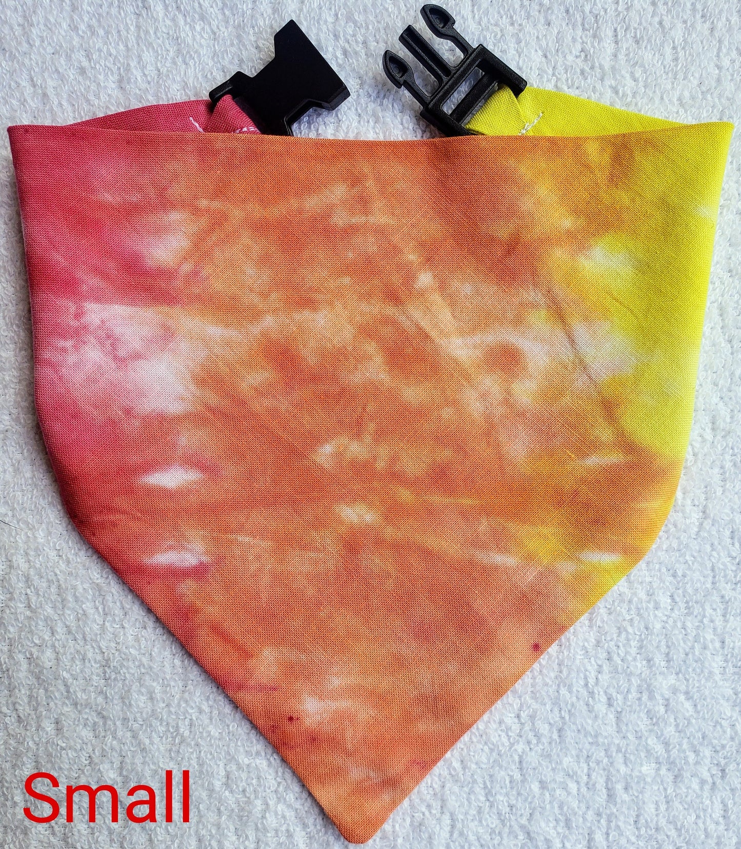 Clip on Dog Bandana With Buckle Pet Cat Bandanna Scarf Tie Dye Hand Dyed Red Orange Yellow Colorful Sunrise Print Handmade READY TO SHIP