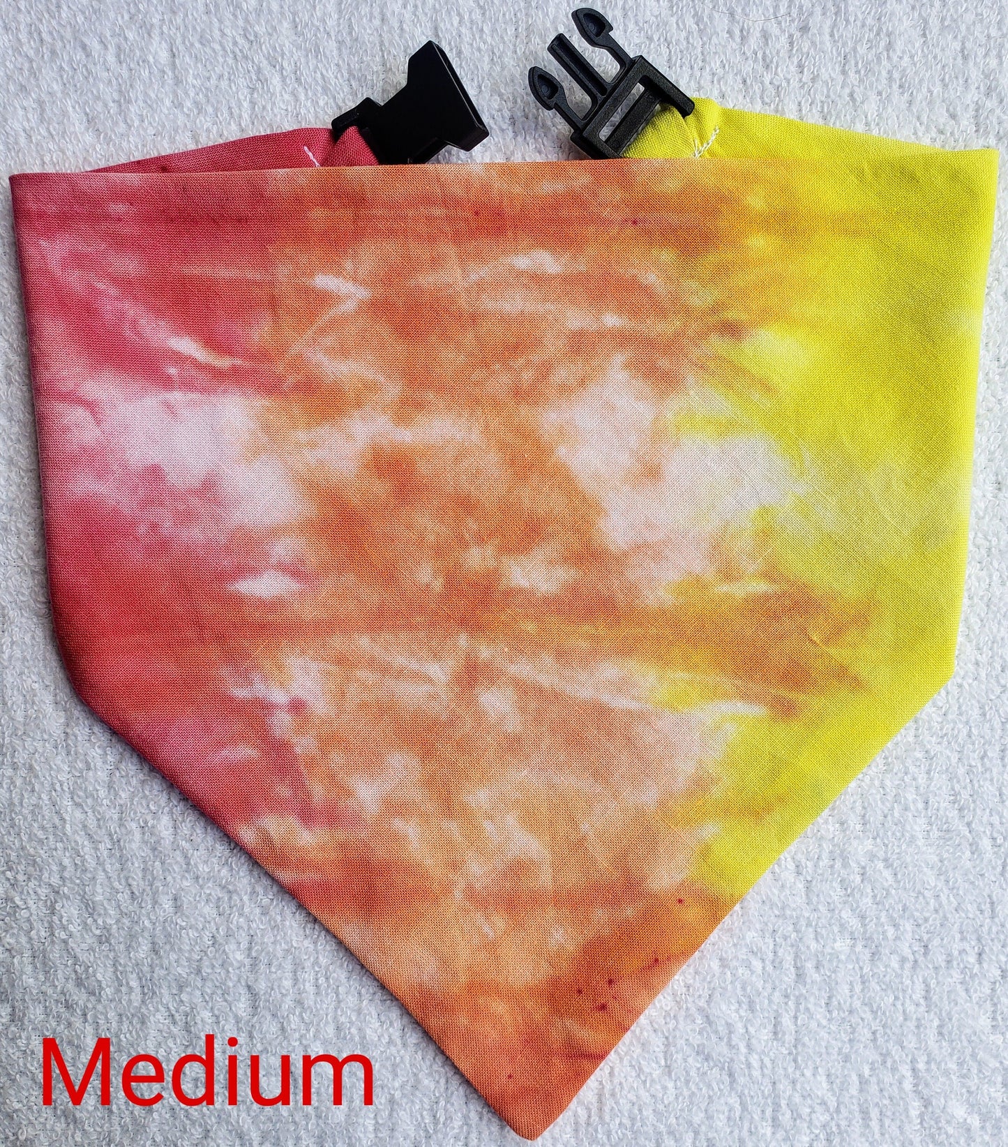 Clip on Dog Bandana With Buckle Pet Cat Bandanna Scarf Tie Dye Hand Dyed Red Orange Yellow Colorful Sunrise Print Handmade READY TO SHIP