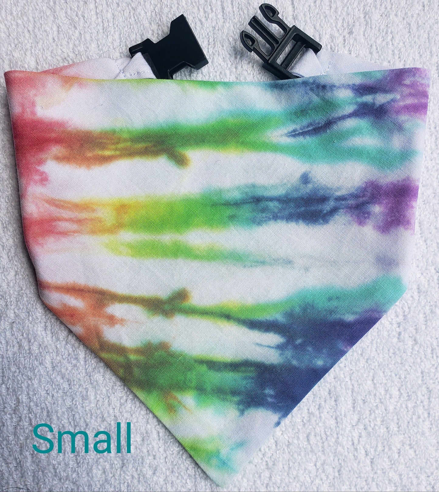 Clip on Dog Bandana With Buckle Pet Cat Bandanna Scarf Tie Dye Hand Dyed Rainbow Prism Colorful Summer Print Handmade READY TO SHIP