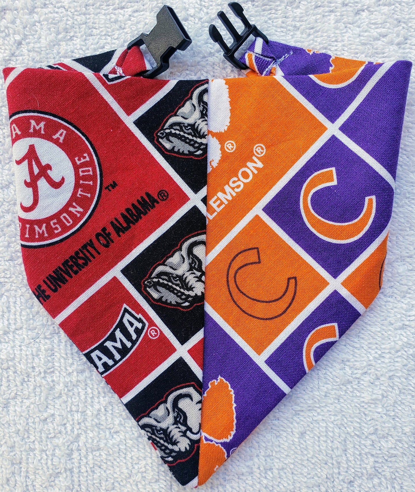 Clip on Dog Bandana With Buckle Pet Cat Bandanna Scarf HOUSE DIVIDED Choose TWO ncaa School Teams Handmade to Order
