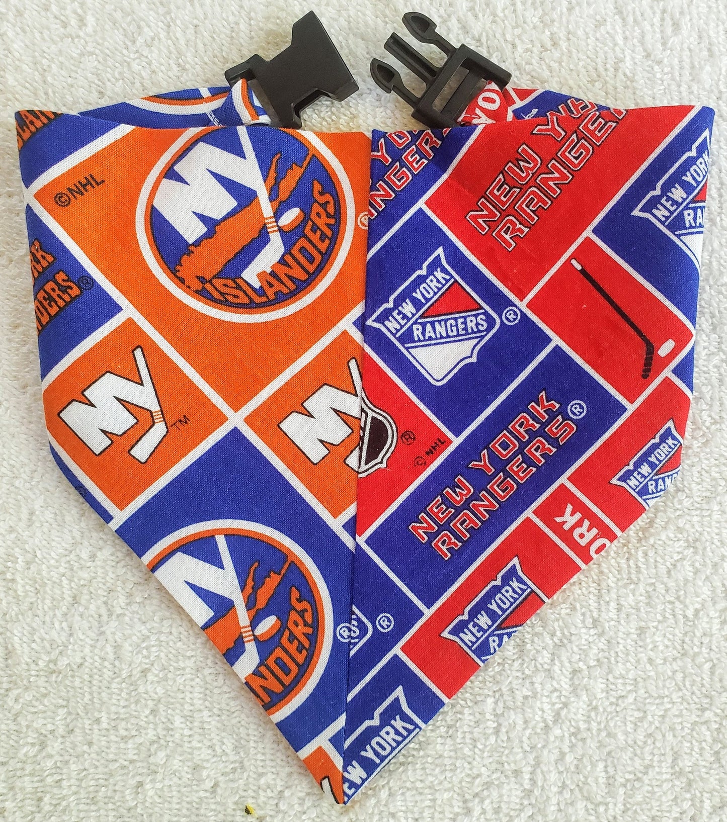 Clip on Dog Bandana With Buckle Pet Cat Bandanna Scarf HOUSE DIVIDED Choose TWO National Hockey League Teams Handmade to Order