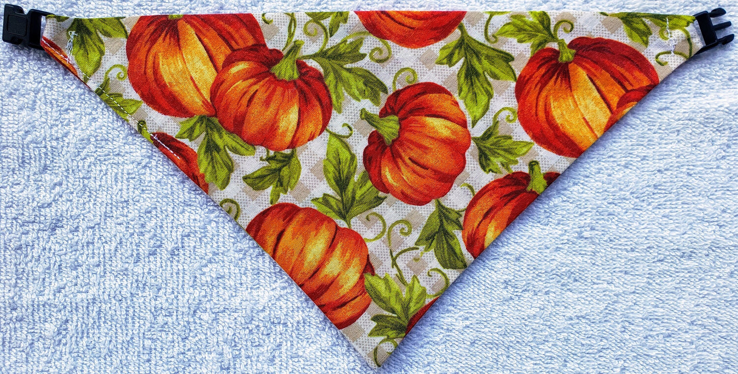Clip on Dog Bandana With Buckle Pet Cat Bandanna Scarf Orange Pumpkin Plaid Fall Autumn Thanksgiving Halloween Handmade to Order