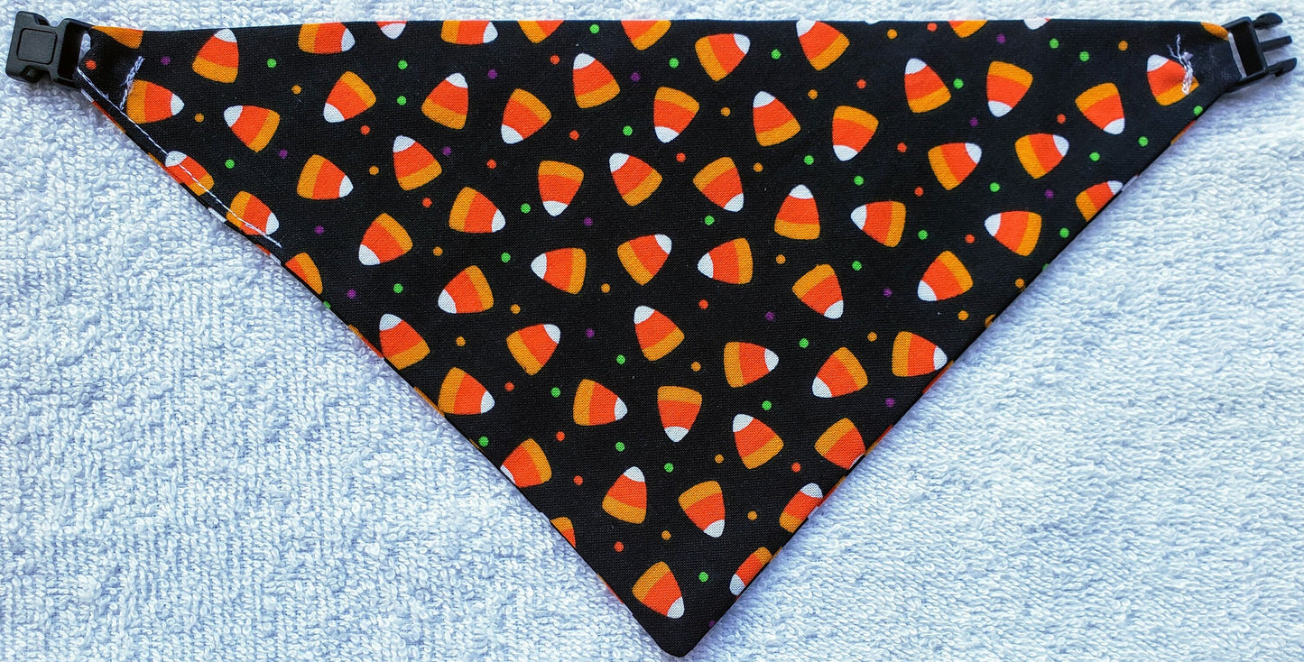 Candy Corn Fall Autumn Halloween Clip on Dog Bandana With Buckle Pet Cat Bandanna Handmade to Order