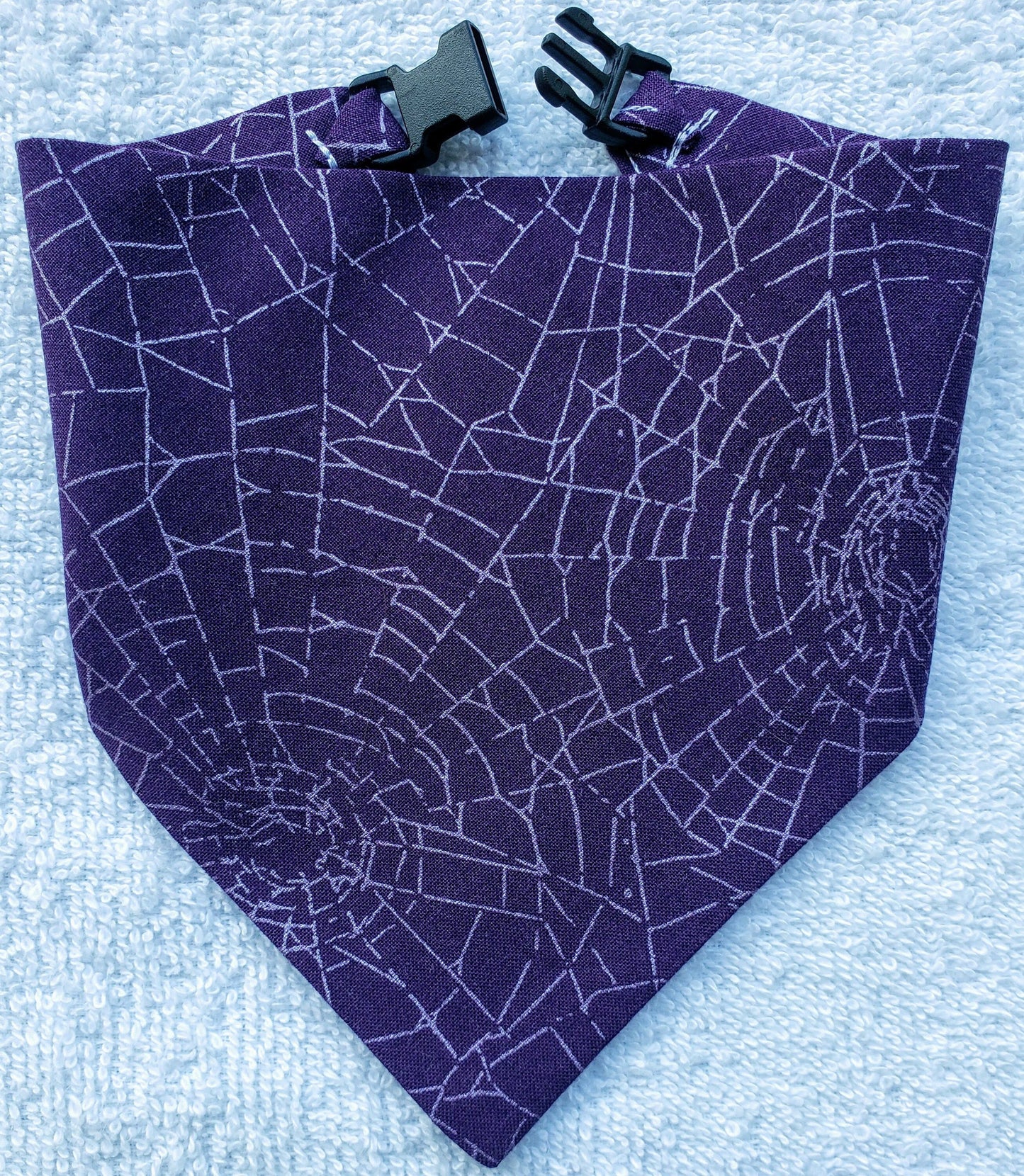 Purple Spiderwebs Fall Autumn Halloween Sparkly Clip on Dog Bandana With Buckle Pet Cat Bandanna Handmade to Order