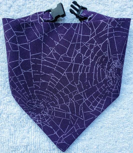 Purple Spiderwebs Fall Autumn Halloween Sparkly Clip on Dog Bandana With Buckle Pet Cat Bandanna Handmade to Order