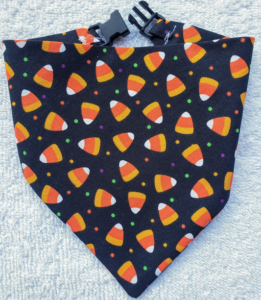 Candy Corn Fall Autumn Halloween Clip on Dog Bandana With Buckle Pet Cat Bandanna Handmade to Order